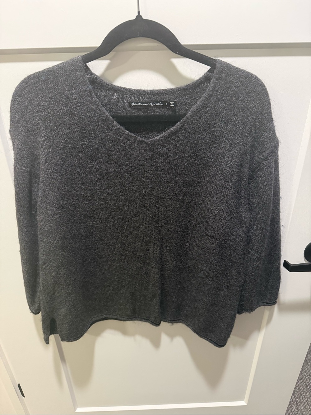 Gudrun Sjoden Alpaca Wool Blend V Neck Sweater Charcoal Gray Women's Small
